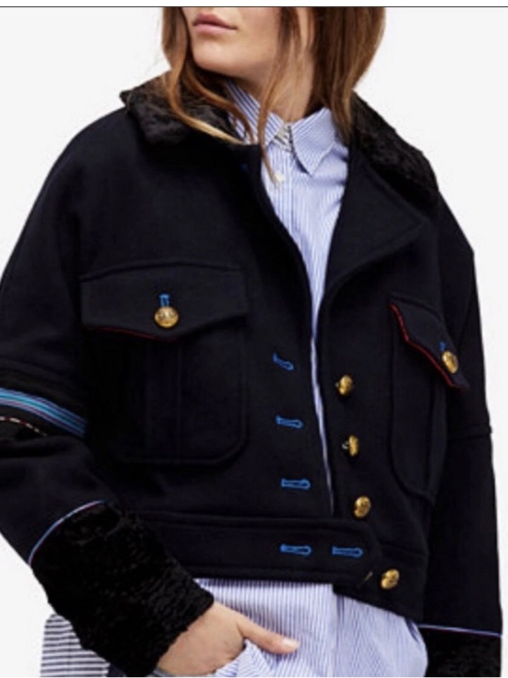 Free People Eisenhower Wool Blend Cropped Jacket SZ M MSR $250 Military Pea Coat